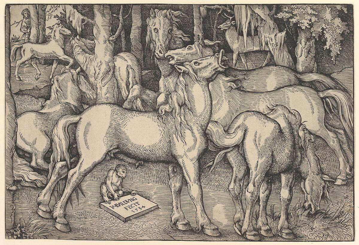 Group of Seven Horses, Hans Baldung (called Hans Baldung Grien) (German, Schwäbisch Gmünd (?) 1484/85–1545 Strasbourg), Woodcut 