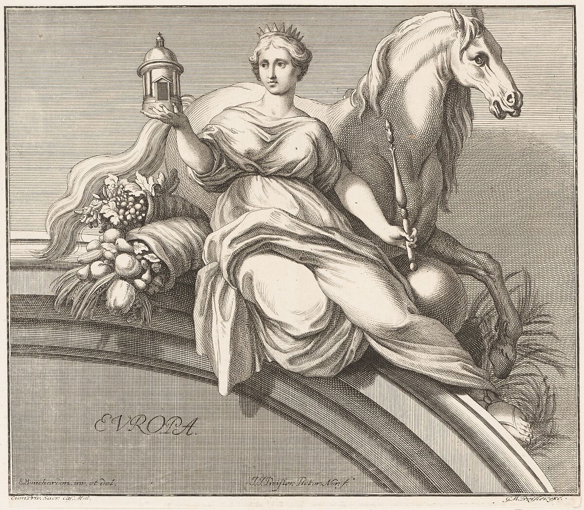 Allegory of Europe, from the Four Continents, Engraved by Johann Justin Preissler (German, 1698–1771), Engraving 