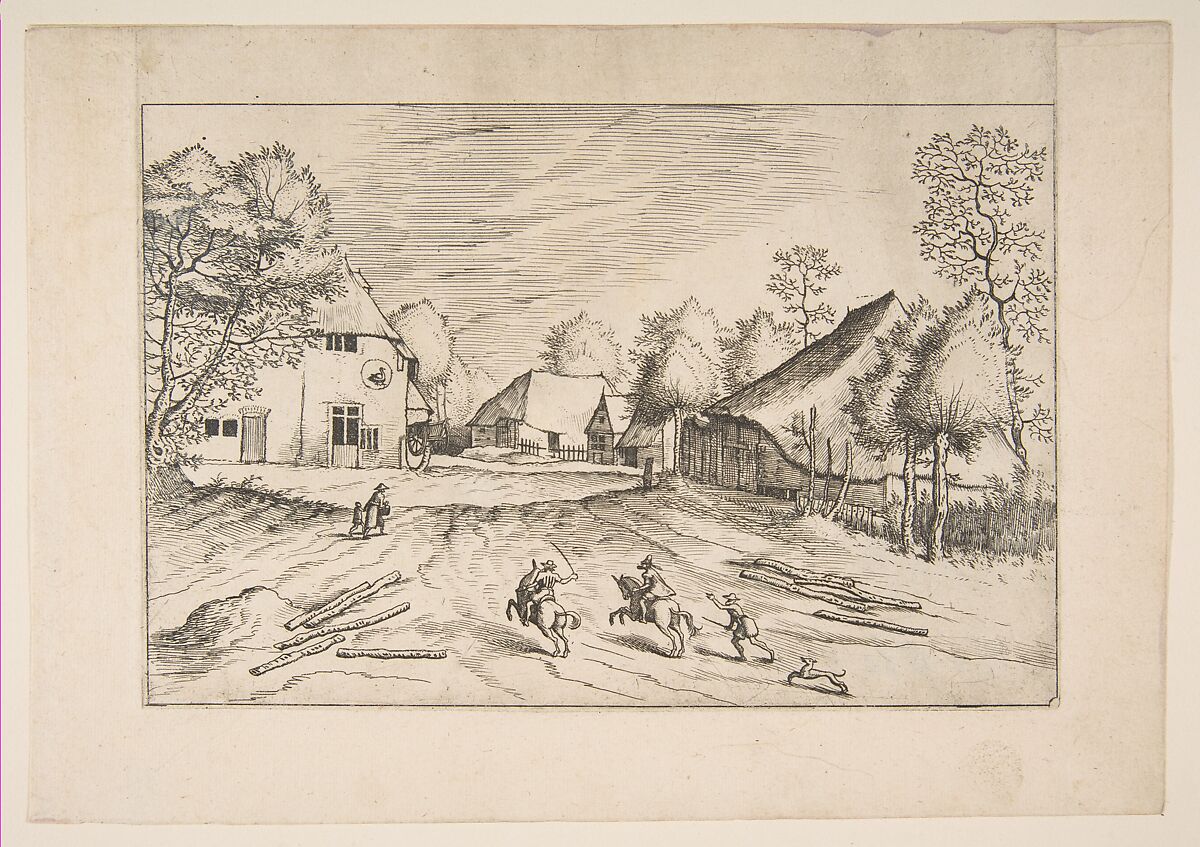 The Swan's Inn with Farms from the series The Small Landscapes, After The Master of the Small Landscapes (Netherlandish, 16th century), Etching; first state of three 