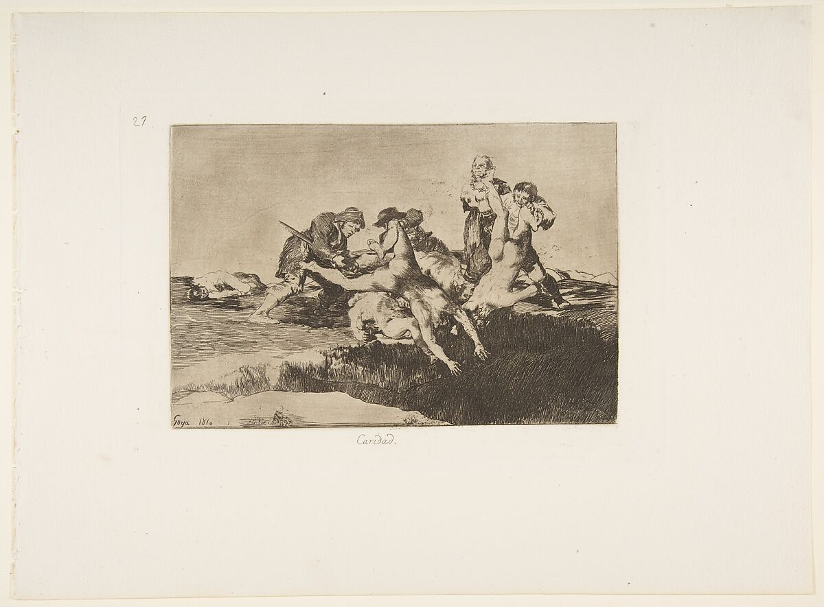 Plate 27 from "The Disasters of War" (Los Desastres de la Guerra): 'Charity' (Caridad), Goya (Francisco de Goya y Lucientes) (Spanish, Fuendetodos 1746–1828 Bordeaux), Etching, lavis, drypoint, burin, burnisher 