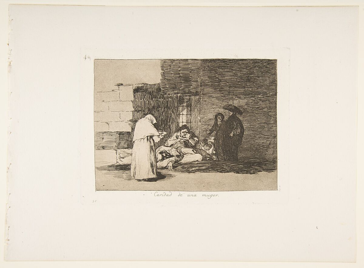 Plate 49 from "The Disasters of War" (Los Desastres de la Guerra): 'A woman's charity' (Caridad de una muger), Goya (Francisco de Goya y Lucientes) (Spanish, Fuendetodos 1746–1828 Bordeaux), Etching, lavis, burin, burnisher 