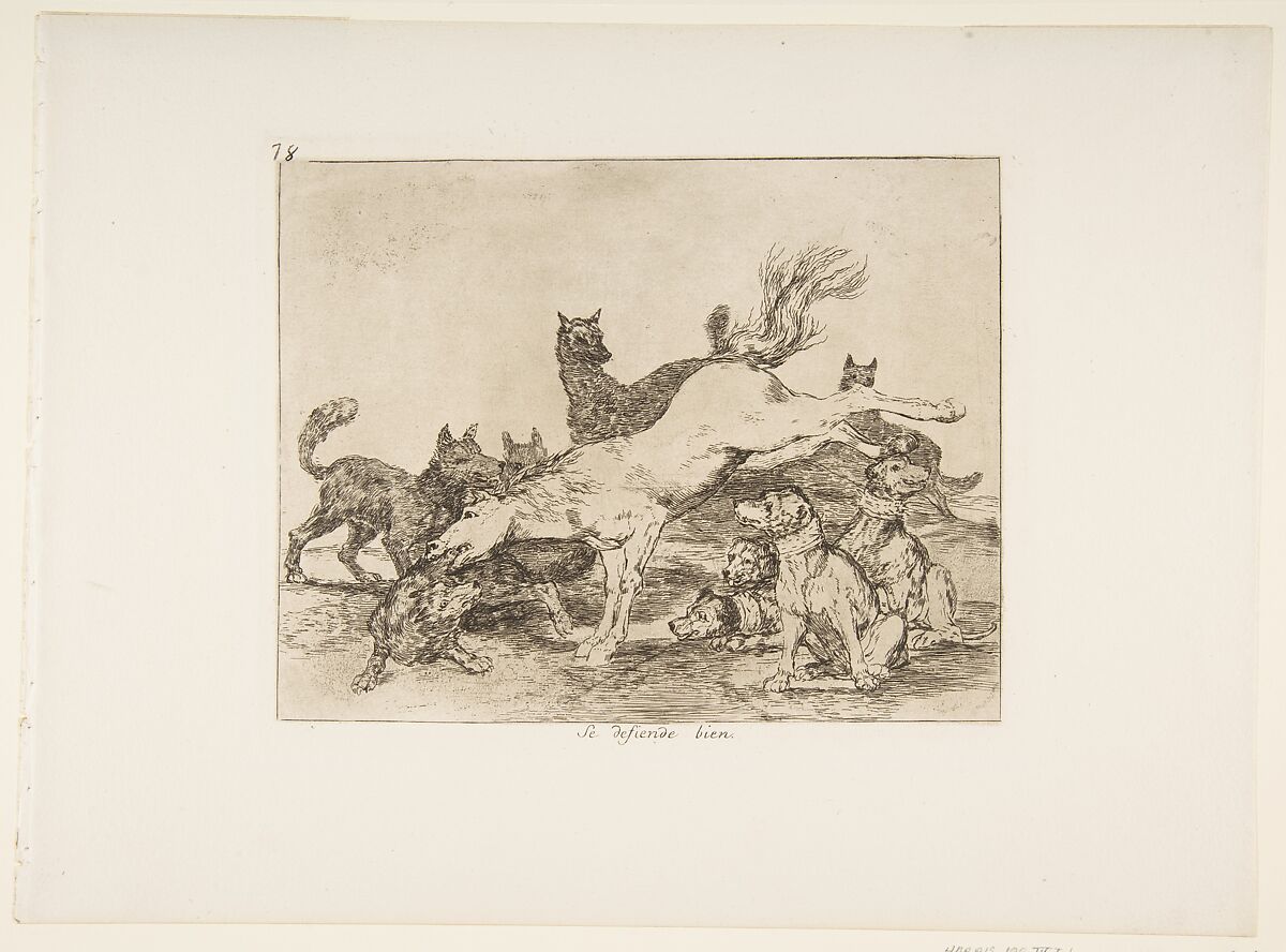Plate 78 from "The Disasters of War" (Los Desastres de la Guerra): 'He defends himself well' (Se defiende bien), Goya (Francisco de Goya y Lucientes) (Spanish, Fuendetodos 1746–1828 Bordeaux), Etching, drypoint, burin, burnisher 
