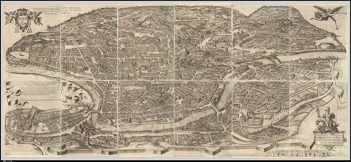 Plan of the City of Rome, Antonio Tempesta (Italian, Florence 1555–1630 Rome), Etching with some engraving, undescribed state (printed from 12 plates)