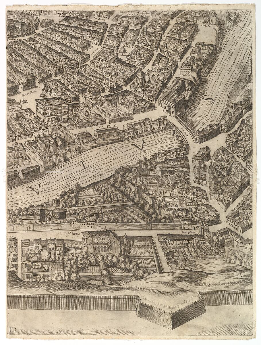 Plan of the City of Rome, Antonio Tempesta (Italian, Florence 1555–1630 Rome), Etching with some engraving, undescribed state (printed from 12 plates)