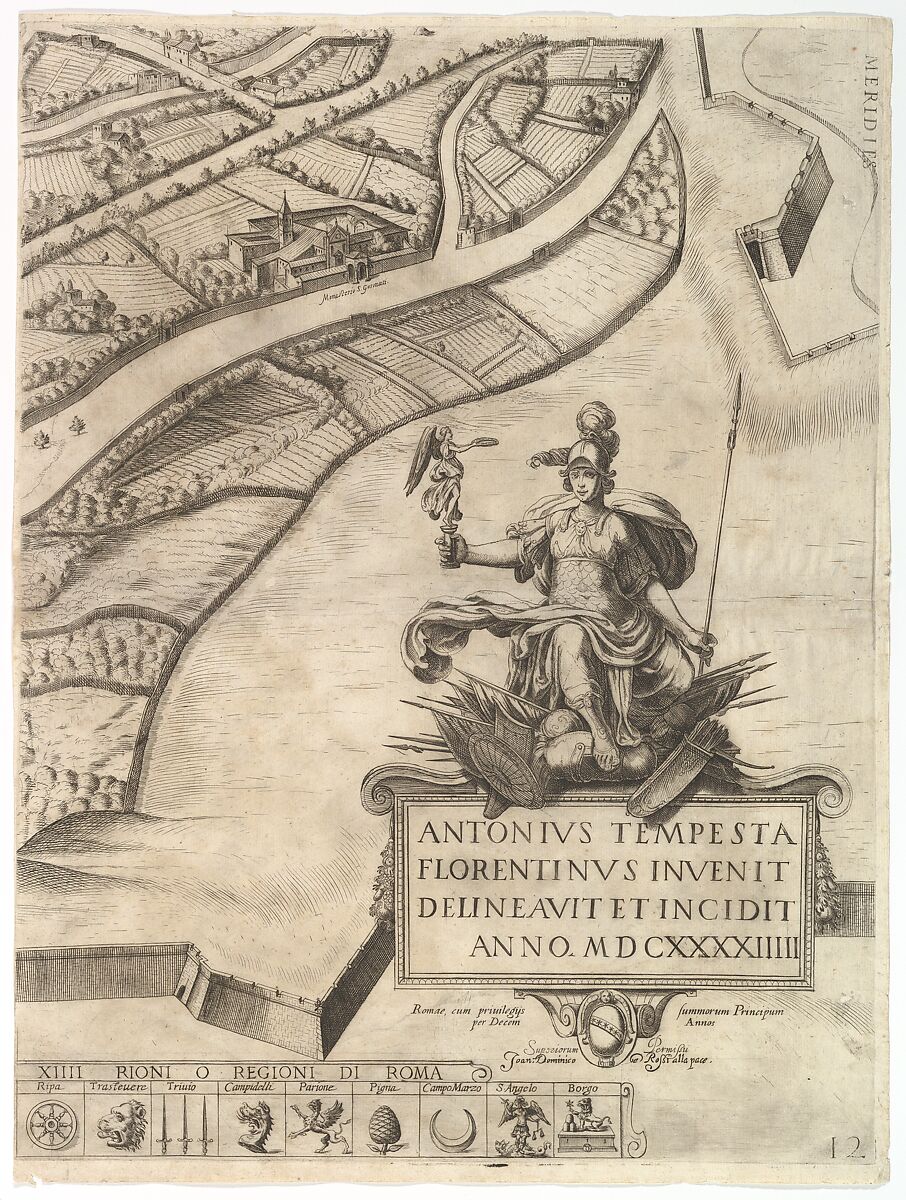 Plan of the City of Rome, Antonio Tempesta (Italian, Florence 1555–1630 Rome), Etching with some engraving, undescribed state (printed from 12 plates)