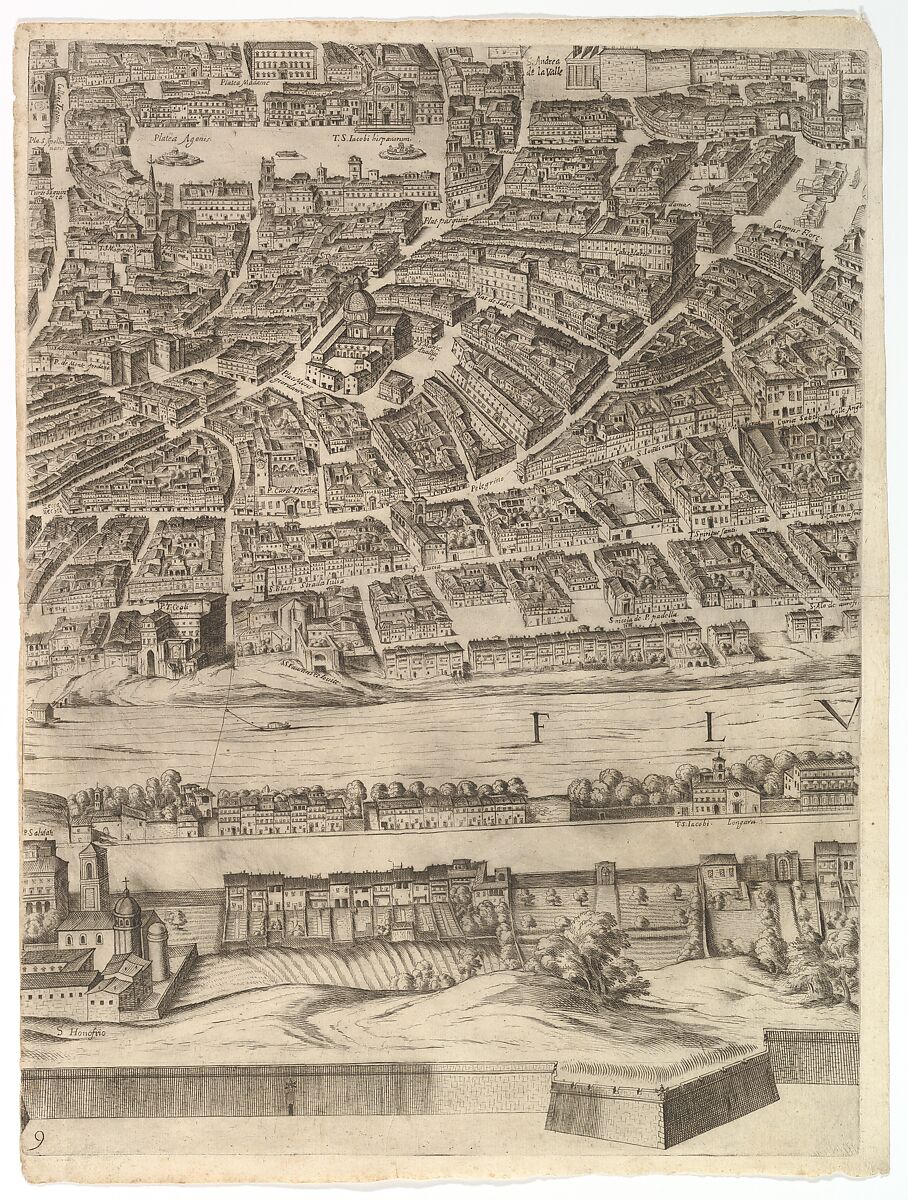 Plan of the City of Rome, Antonio Tempesta (Italian, Florence 1555–1630 Rome), Etching with some engraving, undescribed state (printed from 12 plates)