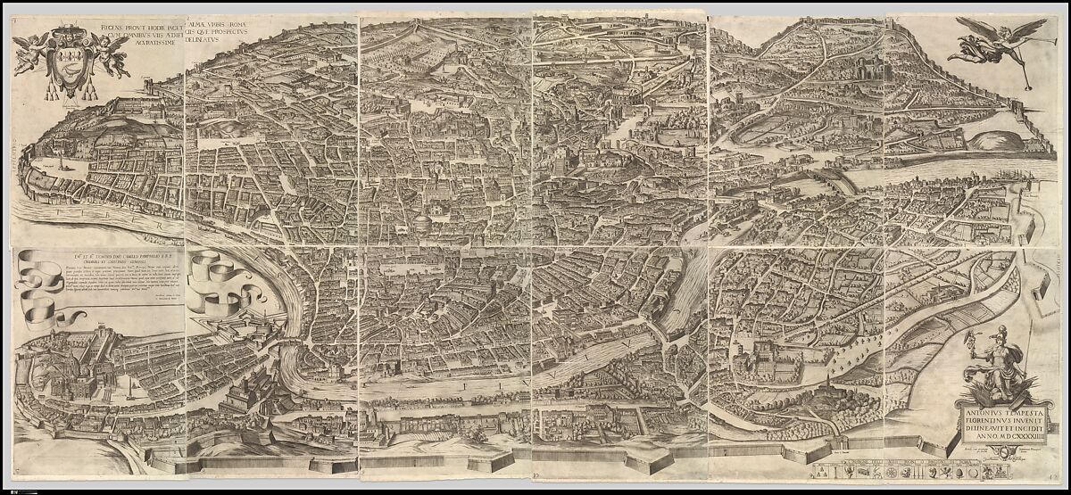 Plan of the City of Rome, Antonio Tempesta (Italian, Florence 1555–1630 Rome), Etching with some engraving, undescribed state (printed from 12 plates) 