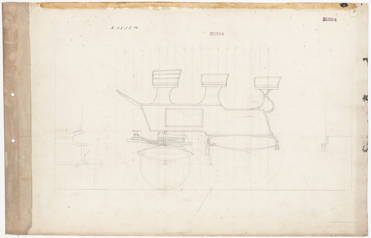 Working Drawings for Roof Seat Drag Break, no. 21354, Brewster &amp; Co. (American, New York), a: graphite, b: graphite and ink 