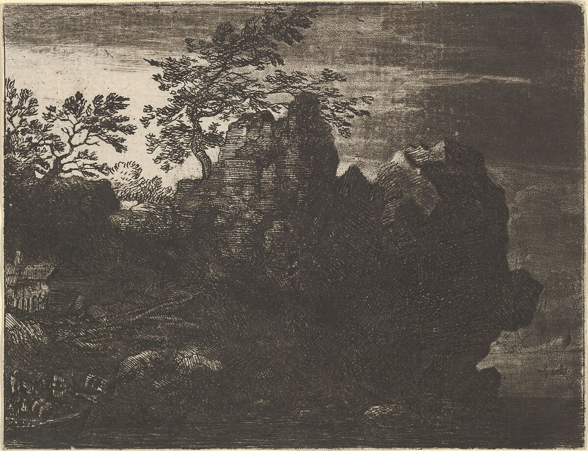 The Large Rock at the River, Allart van Everdingen (Dutch, Alkmaar 1621–1675 Amsterdam), Etching, drypoint, and mezzotint; fourth state of five 