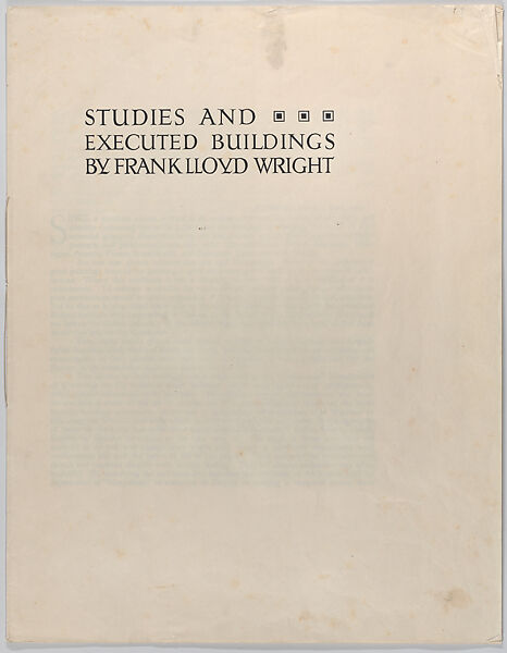 Ausgeführte Bauten und Entwürfe von Frank Lloyd Wright, Designed by Frank Lloyd Wright (American, Richland Center, Wisconsin 1867–1959 Phoenix, Arizona), Lithographic prints with printed text 