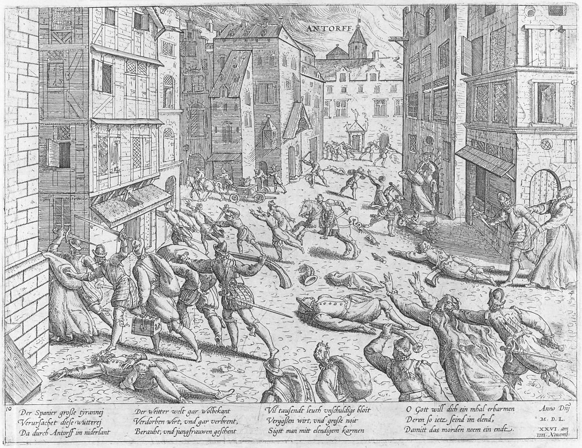 The Sack of Antwerp from Events in the History of the Netherlands, France, Germany and England between 1533 and 1608, Frans Hogenberg  Netherlandish, Engraving