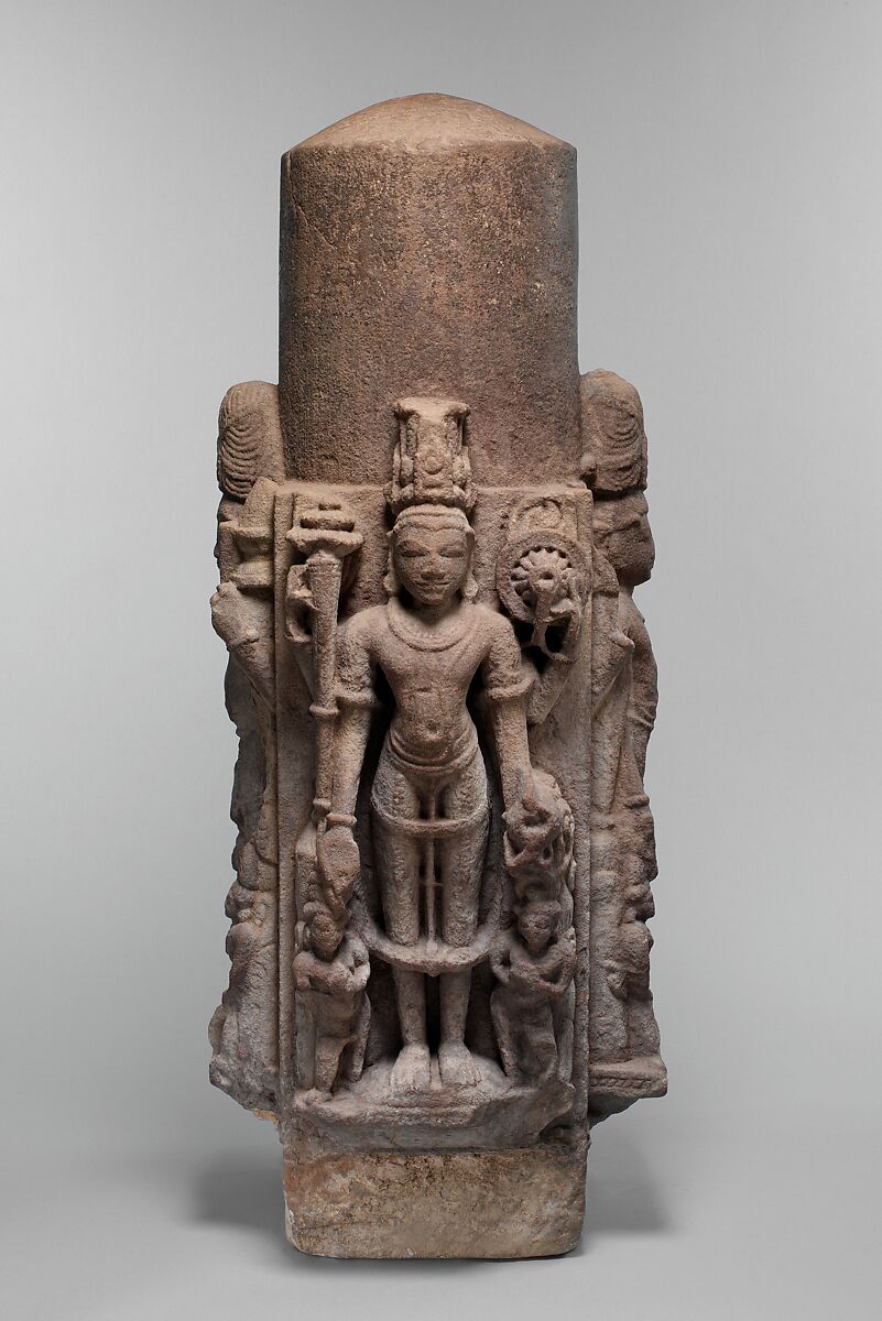 Linga (Phallic Emblem) with Four Standing Deities, Sandstone, India (Rajasthan) 