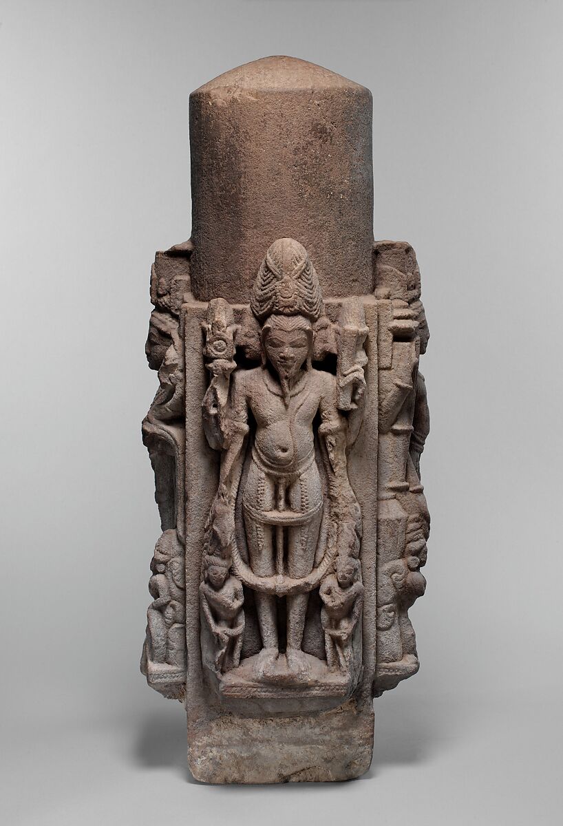 Linga (Phallic Emblem) with Four Standing Deities, Sandstonef, India (Rajasthan)