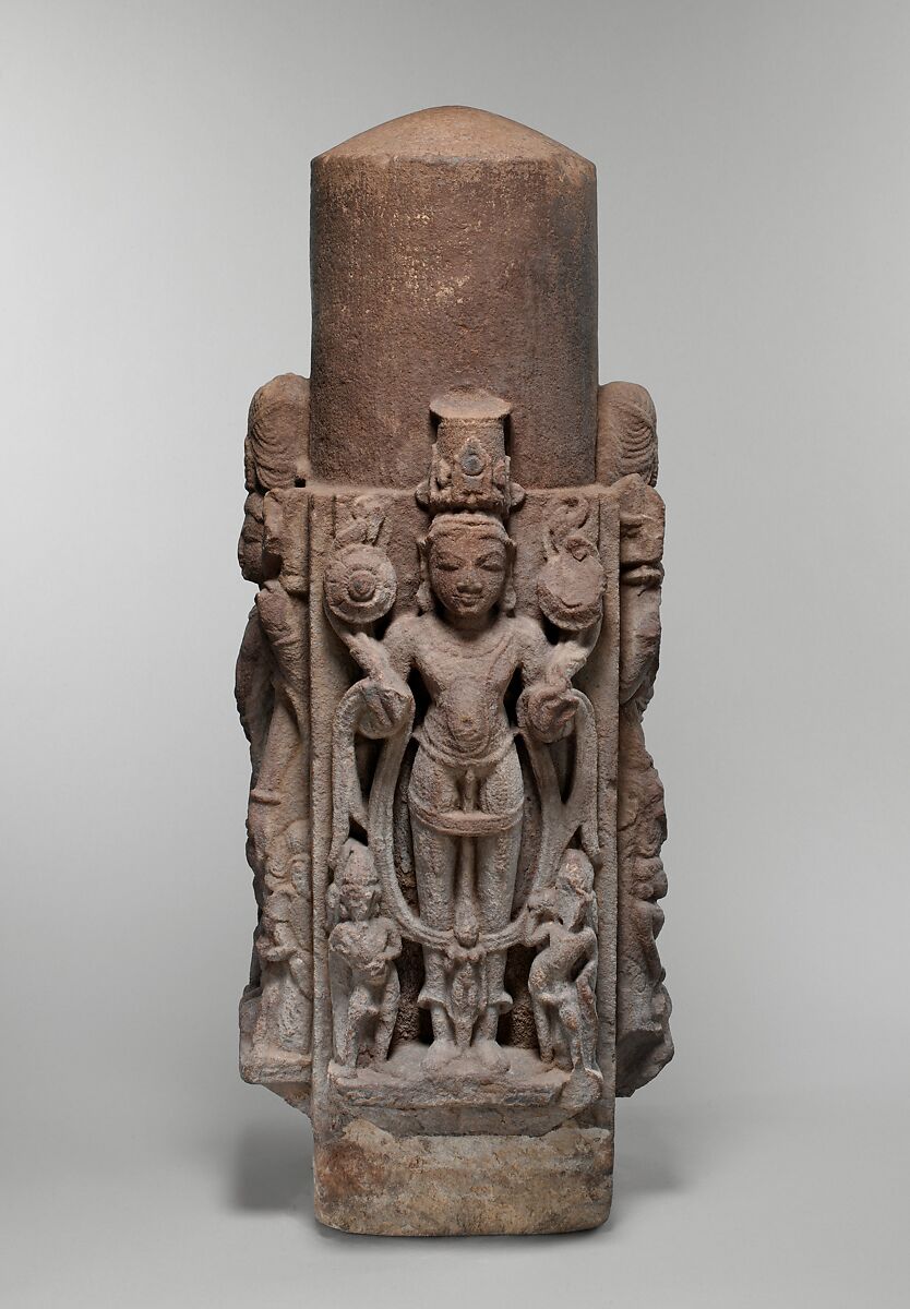 Linga (Phallic Emblem) with Four Standing Deities, Sandstonef, India (Rajasthan)