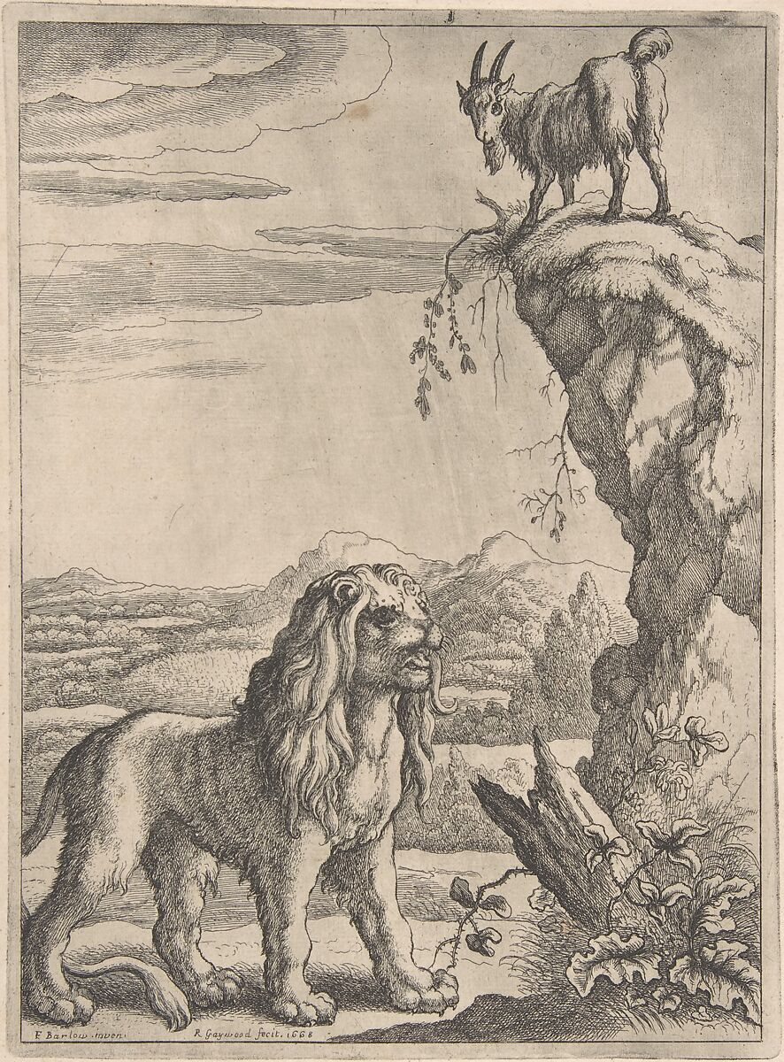 The Lyon and the Kid, from Ogilby's Aesopics, After Francis Barlow (British, Lincolnshire ca. 1626–1704 London), Etching 