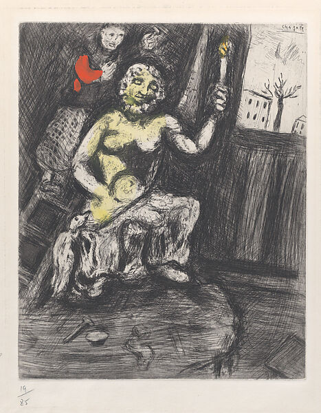 The Statuary and the Statue of Jupiter, Marc Chagall (French, Vitebsk 1887–1985 Saint-Paul-de-Vence), Hand-colored etching 