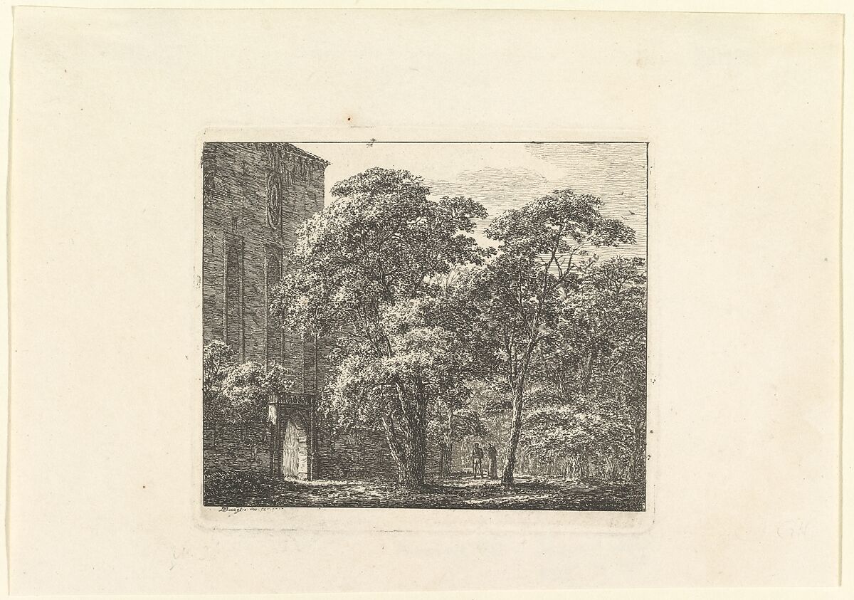 Gothic Architecture in a Landscape, Domenico Quaglio II (German, Munich 1787–1837 Hohenschwangau, near Füssen), Etching 