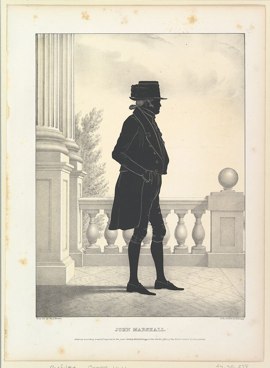 Silhouette Portrait of John Marshall, William Henry Brown (American, Charleston, South Carolina 1808–1883 Charleston, South Carolina), Lithograph with tint stone 