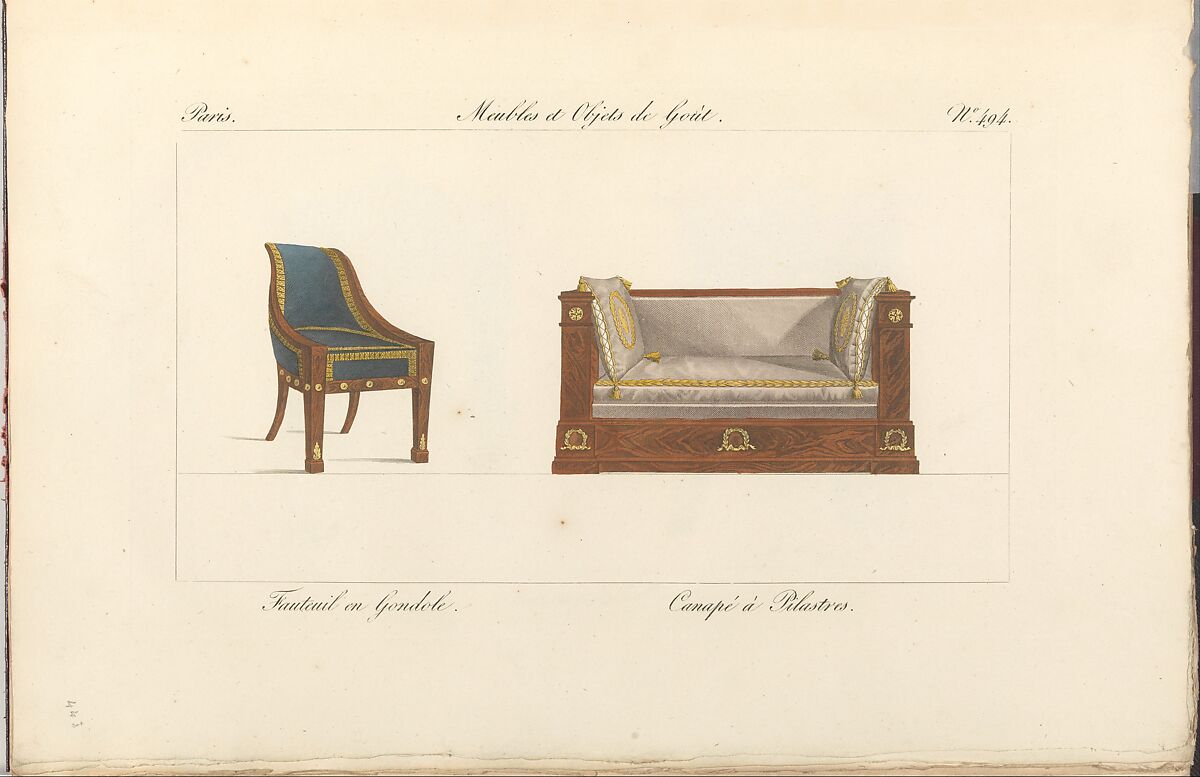 Collection de Meubles et Objets de Goût, vol. 2, Edited by Pierre de La Mésangère (French, Pontigné 1761–1831 Paris), Hand-colored engraving