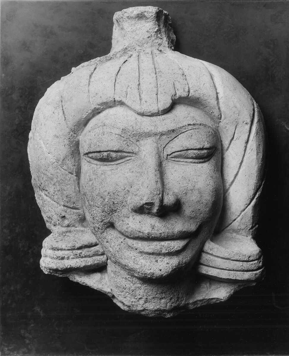 Head of a Male Figure, Stucco with color, Thailand (Ratchaburi Province, Ku Bua) 