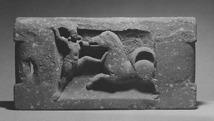 Exercise weight with scene of Krishna killing the horse-demon Keshi, Sandstone, India (Uttar Pradesh, Mathura) 