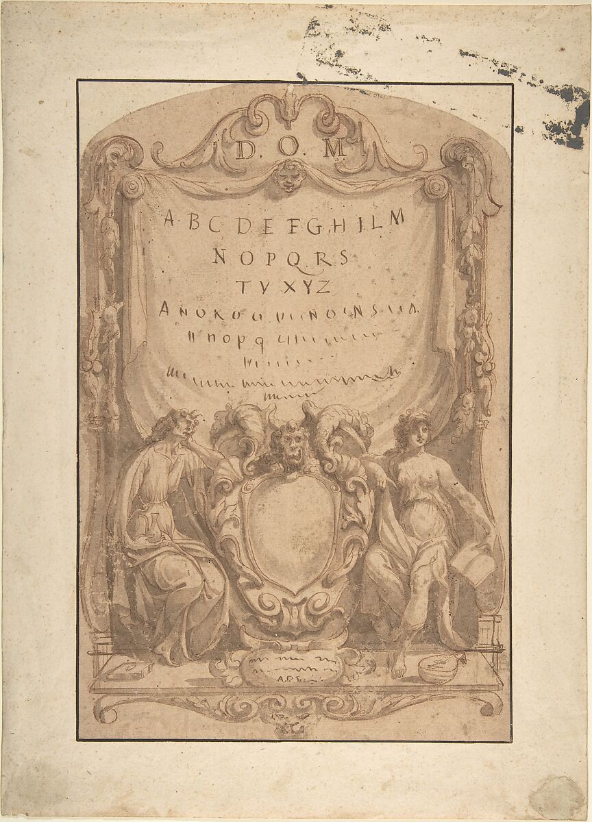 Design for a Title Page, Anonymous, German, 18th century (?), Pen and brown and brown-red ink, brush and brown wash. Laid down on mount. Incised for transfer. 