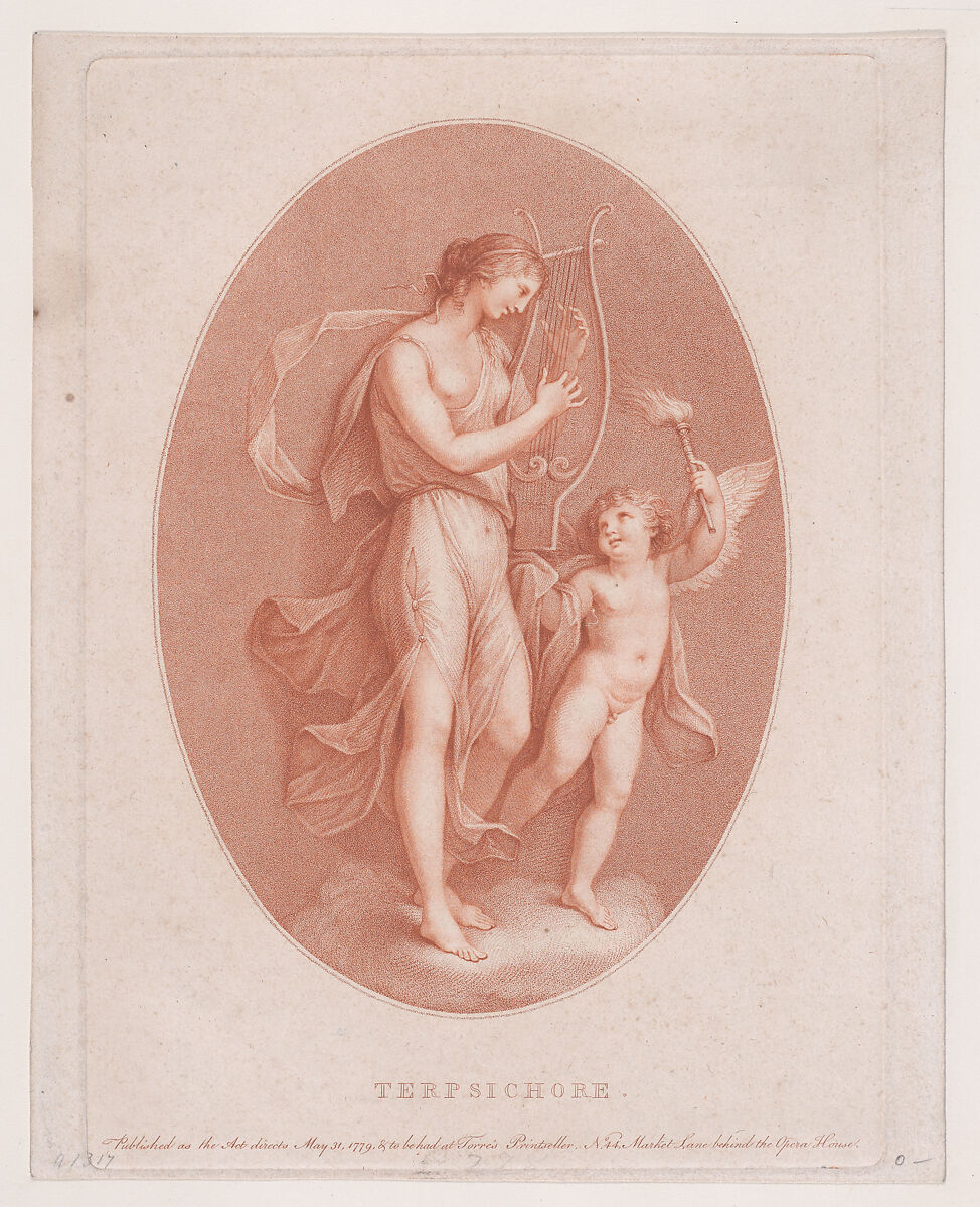 Terpsichore, Francesco Bartolozzi (Italian, Florence 1728–1815 Lisbon), Etching and stipple engraving, printed in brown ink 