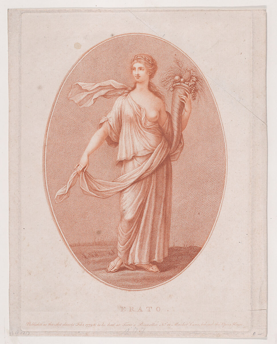 Erato, Francesco Bartolozzi (Italian, Florence 1728–1815 Lisbon), Etching and stipple engraving, printed in brown ink 