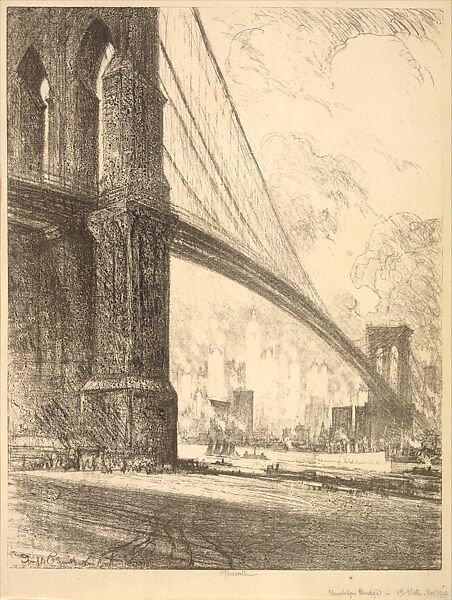 Brooklyn Bridge, Joseph Pennell (American, Philadelphia, Pennsylvania 1857–1926 New York), Lithograph, first state 