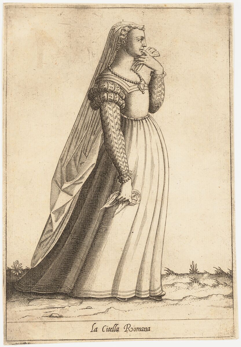La Citella Romana (Maiden), Attributed to Pietro Bertelli (Italian, active Padua, ca. 1571–1621), Engraving 