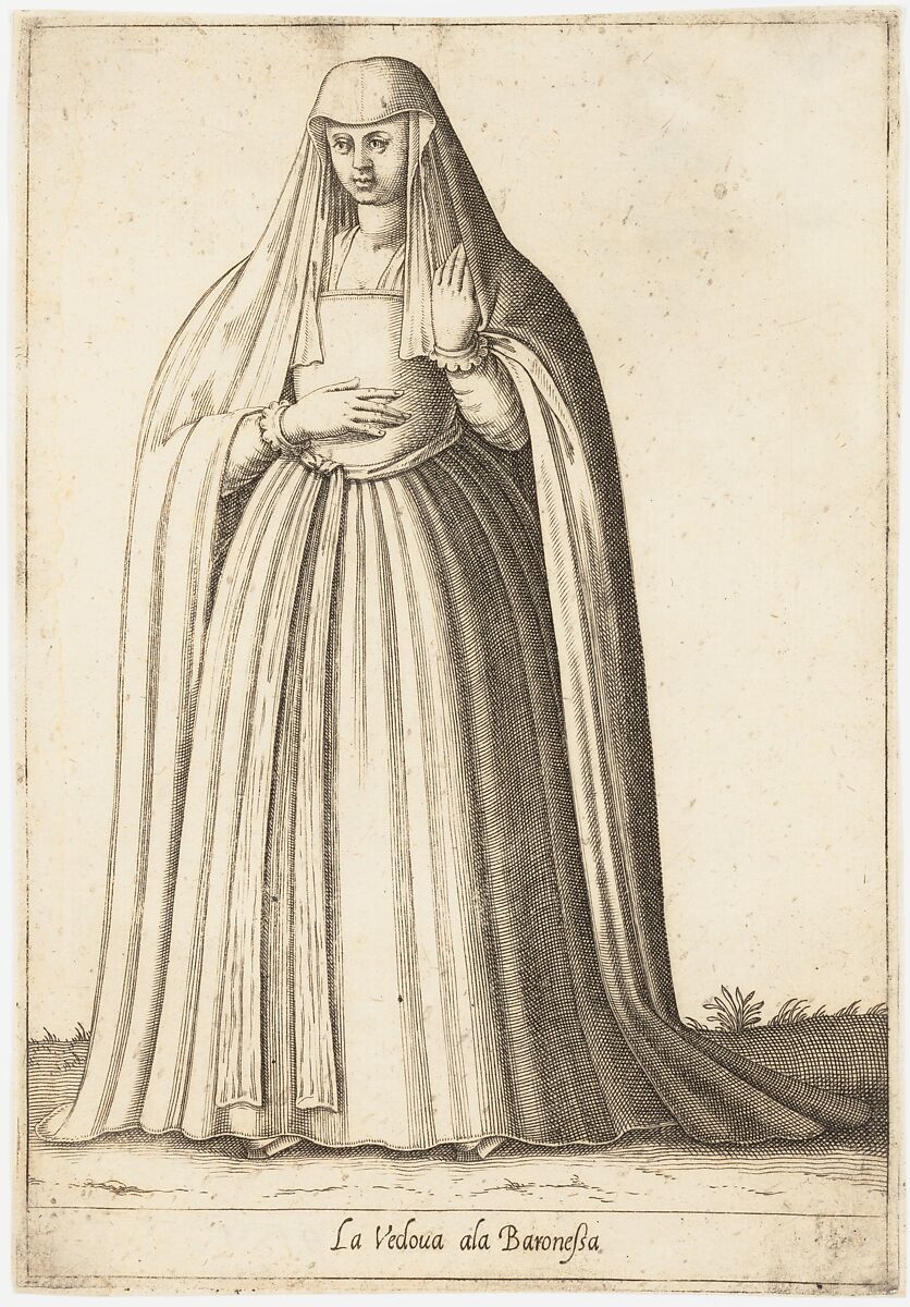 La Vedova ala Baronessa, Attributed to Pietro Bertelli (Italian, active Padua, ca. 1571–1621), Engraving 