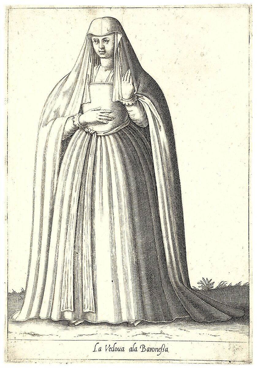 La Vedova ala Baronessa, Attributed to Pietro Bertelli (Italian, active Padua, ca. 1571–1621), Engraving