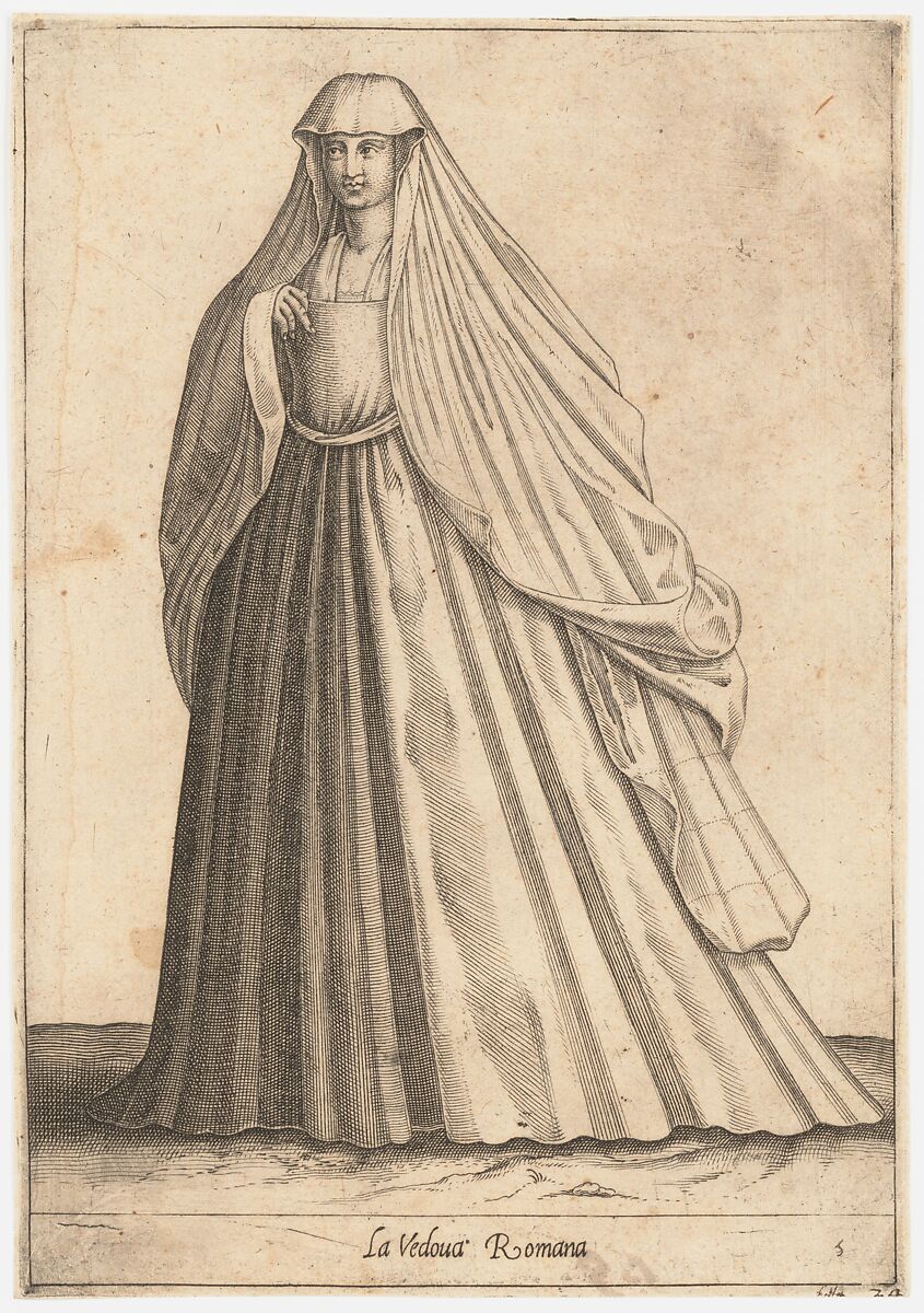 La Vedova Romana, Attributed to Pietro Bertelli (Italian, active Padua, ca. 1571–1621), Engraving 