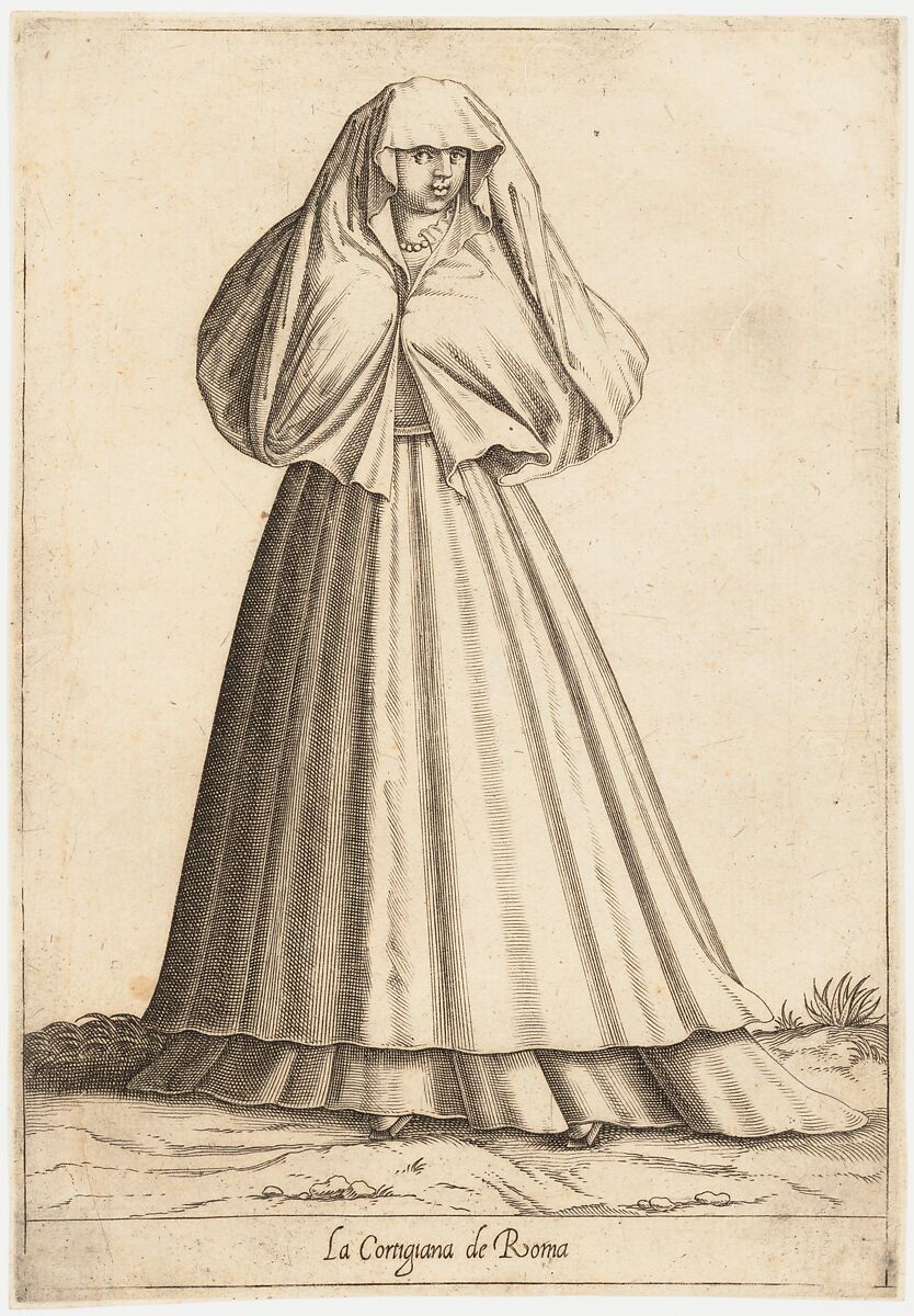 La Cortigiana de Roma (Courtesan), Attributed to Pietro Bertelli (Italian, active Padua, ca. 1571–1621), Engraving 