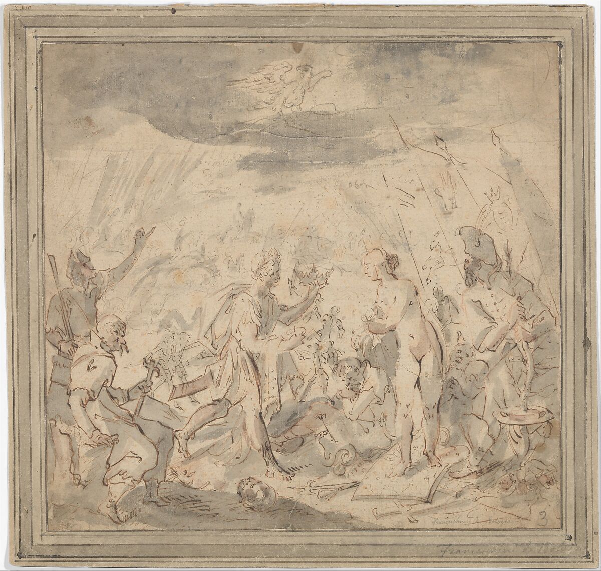 Allegory of the Battle at Selimbar (October 28, 1599), Hans von Aachen (German, Cologne 1552–1616 Prague), Pen and brown ink, brown and and red wash, over a sketch in red chalk 