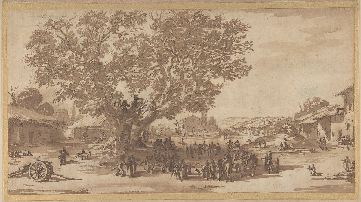 May Day Celebrations at Xeuilley, Jacques Callot (French, Nancy 1592–1635 Nancy), Pen and brown ink, brush and brown wash 