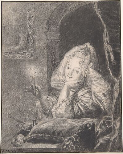 Young Woman Seated at a Table, Holding a Candle