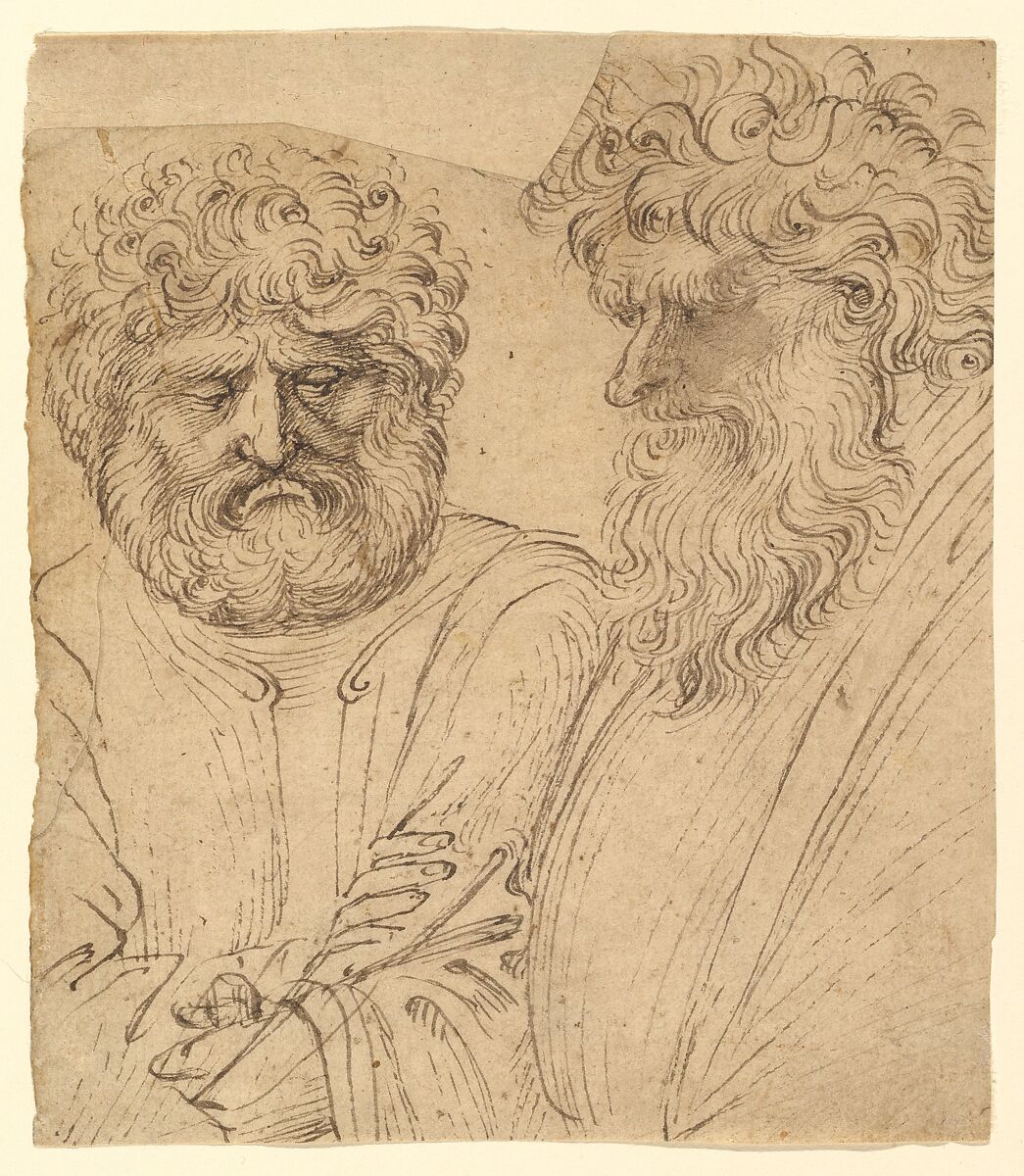 Two Heavily Bearded Men, Circle of Stefano da Verona (Stefano di Giovanni d&#39;Arbosio di Francia) (Italian, Paris or Pavia ca. 1374/75–after 1438 Verona), Pen and brown ink 