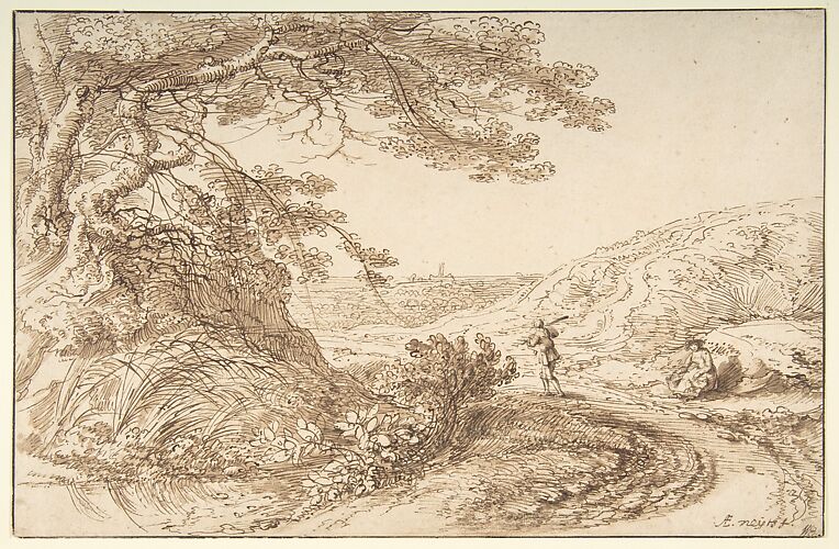 Landscape with old trees and figures