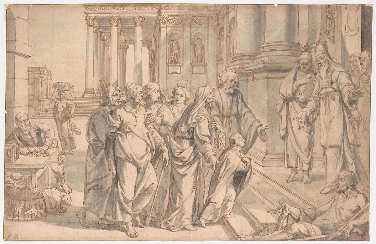 The Presentation of the Virgin, Philippe de Champaigne (French, Brussels 1602–1674 Paris), Black chalk, pen and brown ink, brush and gray wash