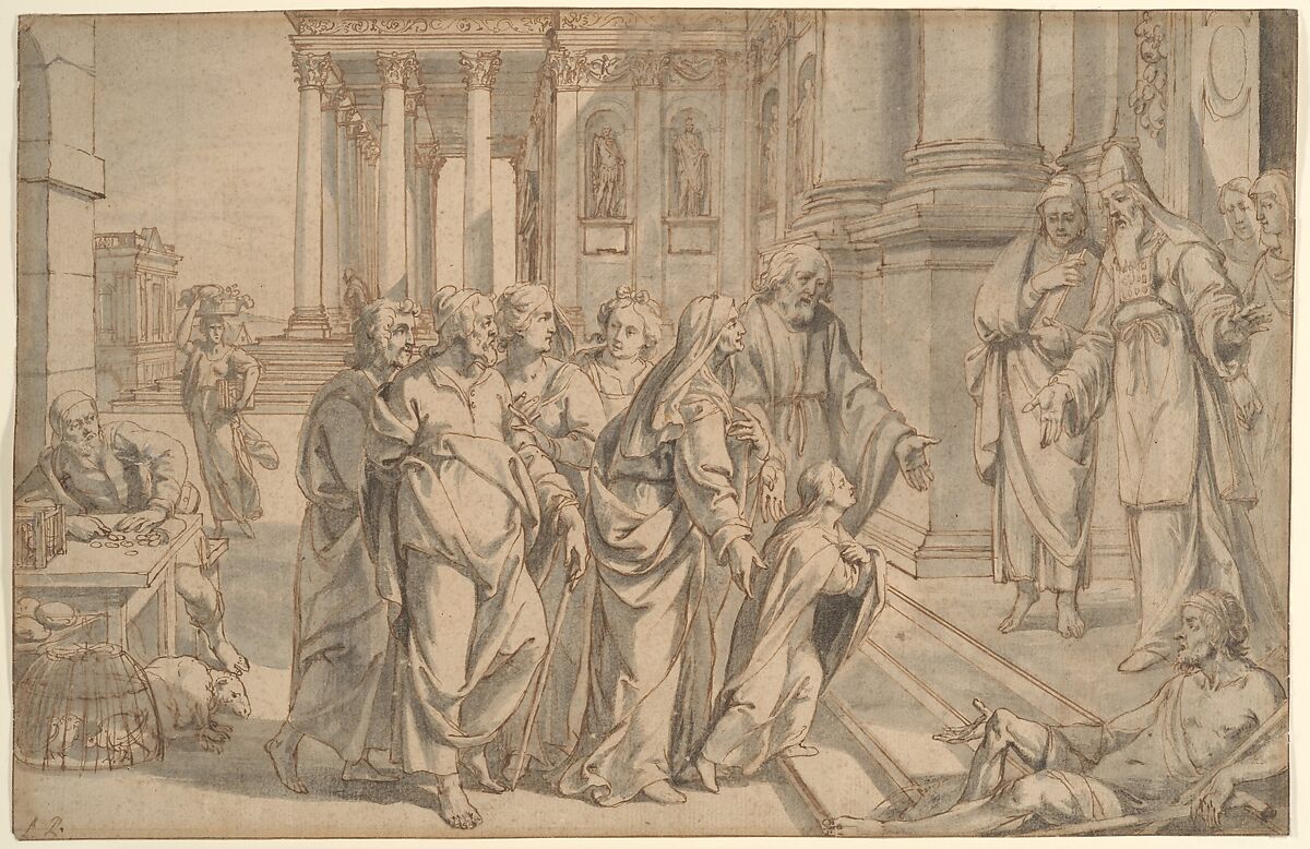 The Presentation of the Virgin, Philippe de Champaigne (French, Brussels 1602–1674 Paris), Black chalk, pen and brown ink, brush and gray wash