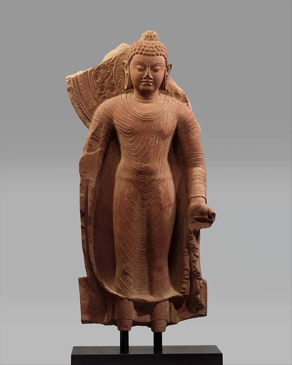 Standing Buddha Offering Protection, Red sandstone, India (Uttar Pradesh, Mathura)