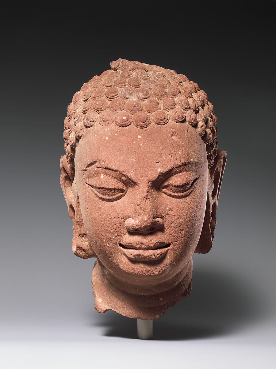 Head of a Buddha, Red sandstone, India (Uttar Pradesh, Mathura) 