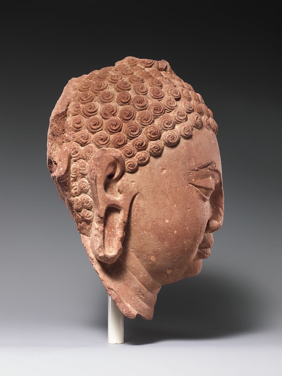 Head of a Buddha, Red sandstone, India (Uttar Pradesh, Mathura)