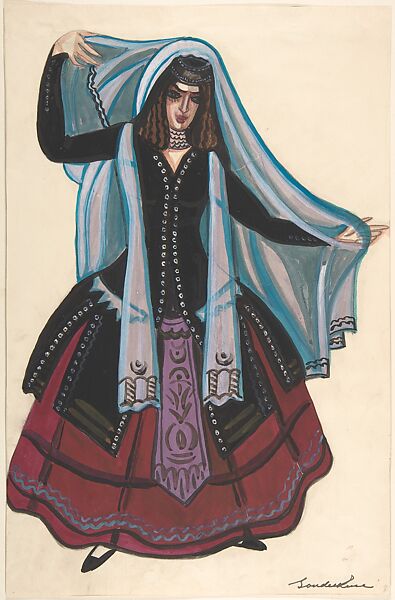 Woman in Arabic costume, Sergey Sudeykin (Russian, Smolensk 1882–1946 Nyack), brush and black ink, gouache, watercolor, graphite, traces of graphite framing lines 