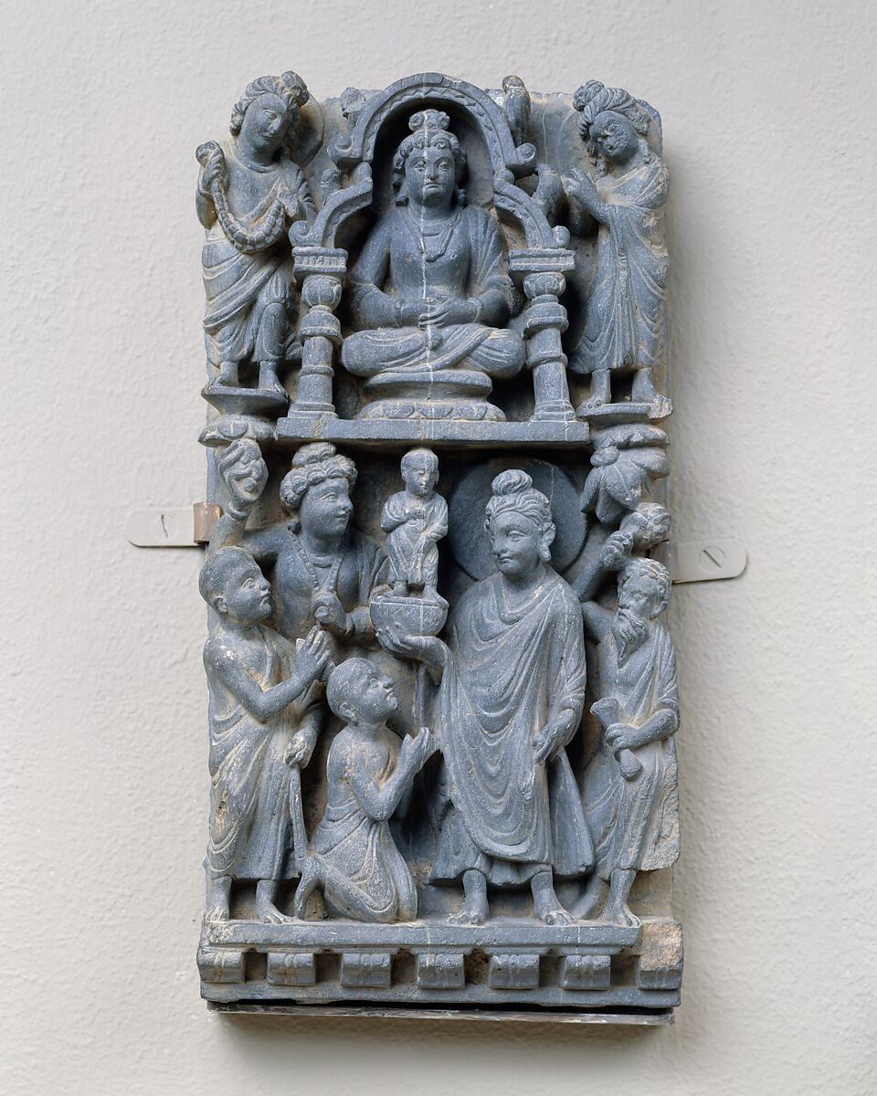 Relief Panel:  Presentation of a Statue, Schist, Pakistan (ancient region of Gandhara) 