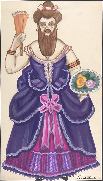 Bearded lady, Sergey Sudeykin (Russian, Smolensk 1882–1946 Nyack), graphite, gouache, watercolor 