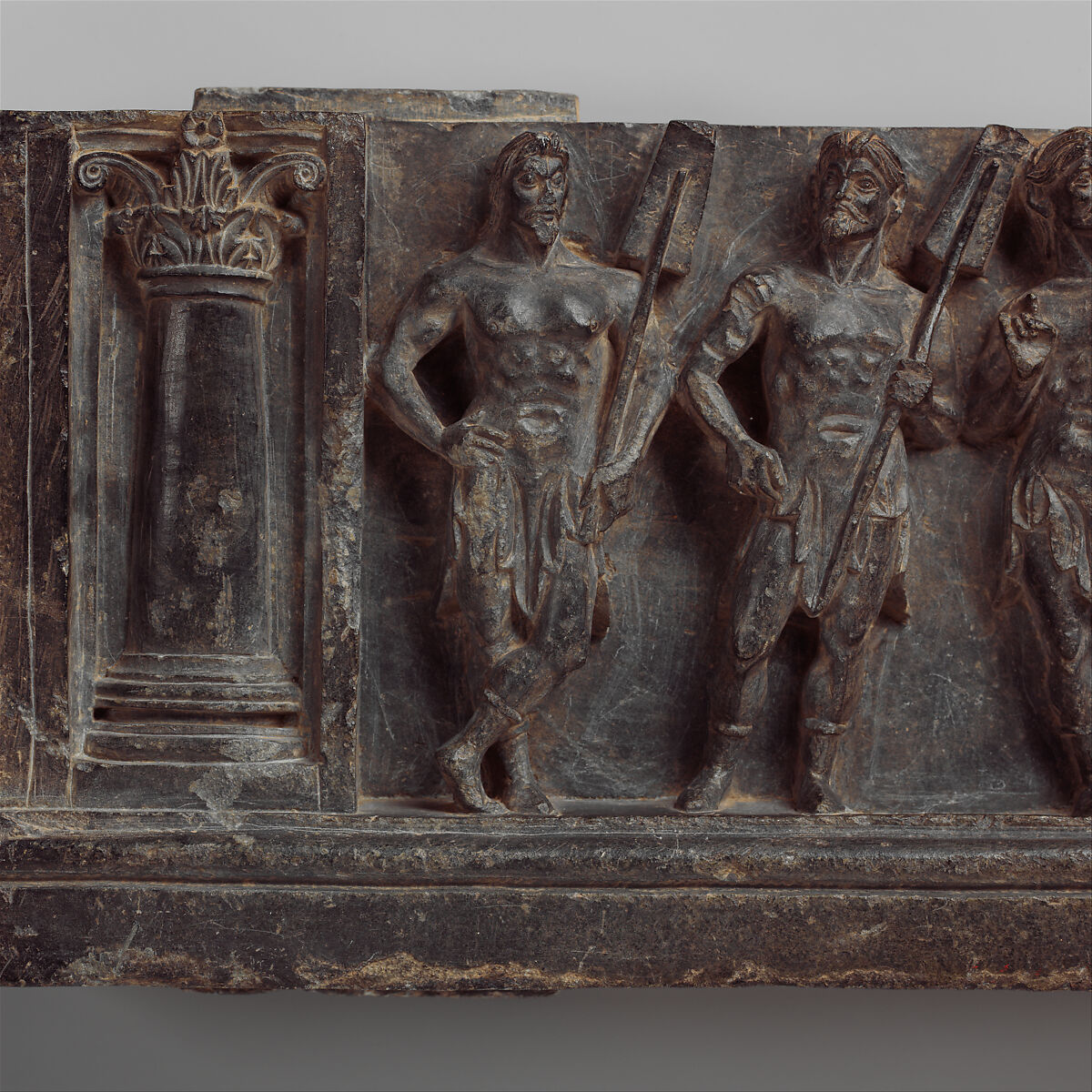 Stair Riser with Marine Deities or Boatmen, Serpentinite, Pakistan (ancient region Gandhara (Swat Valley?)
