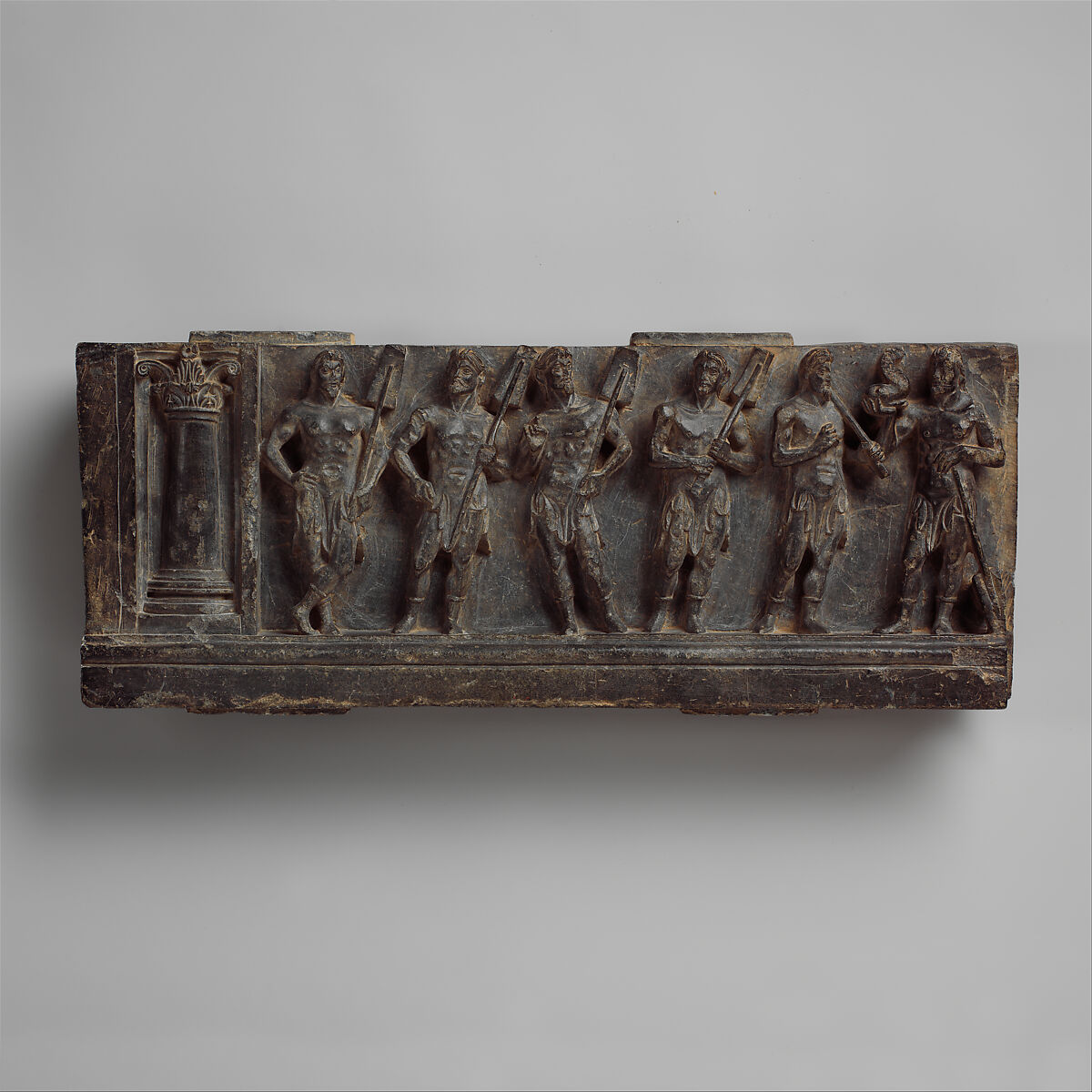 Stair Riser with Marine Deities or Boatmen, Serpentinite, Pakistan (ancient region Gandhara (Swat Valley?) 