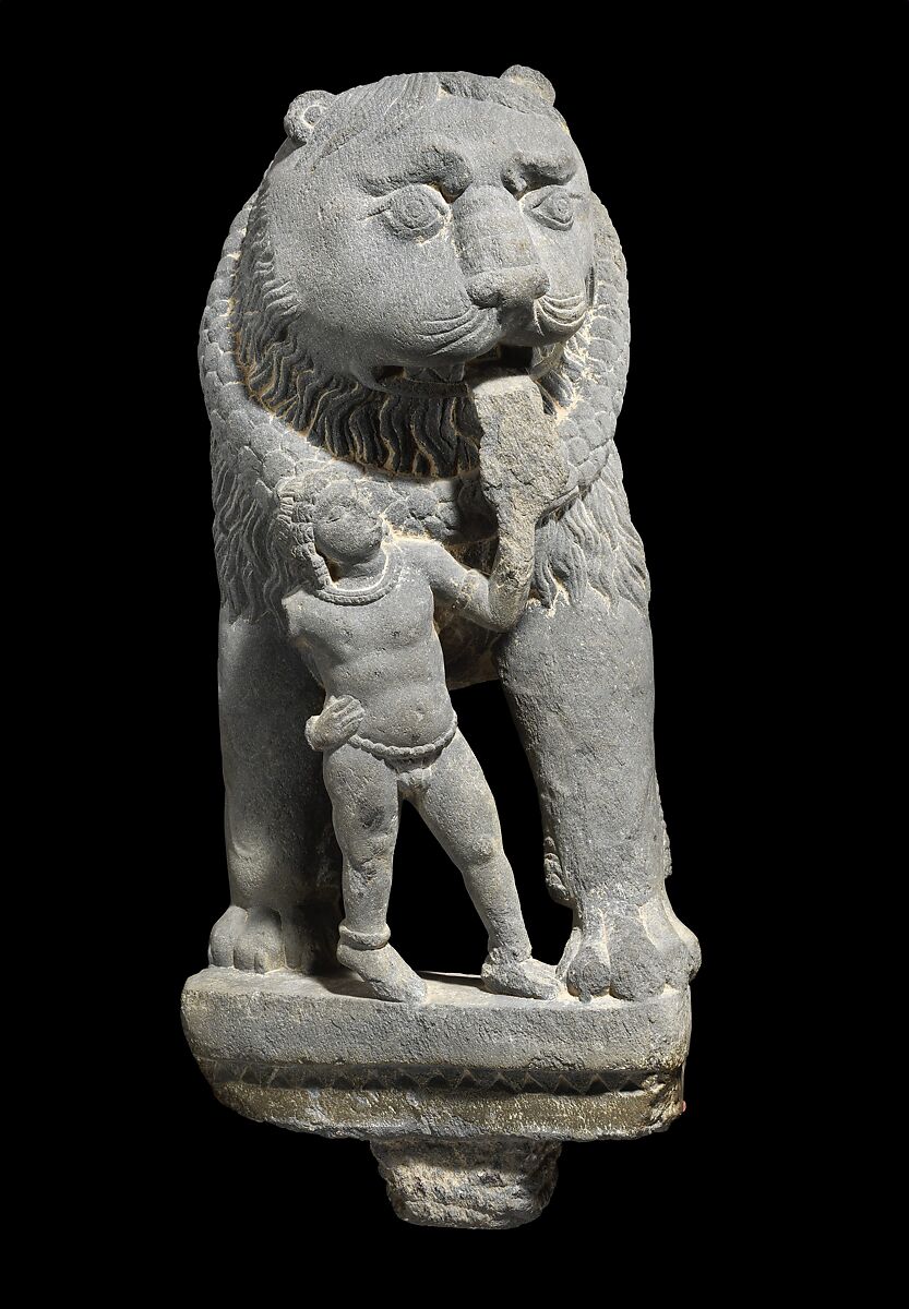 Pair of Lions with Attendant, Schist, Pakistan (ancient region of Gandhara)